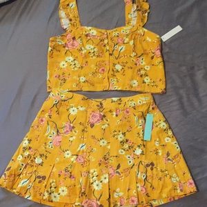 Yellow Floral Two Piece Set